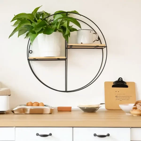 Producto - Estante Repisa Decorativo De Madera Y Hierro Redondo