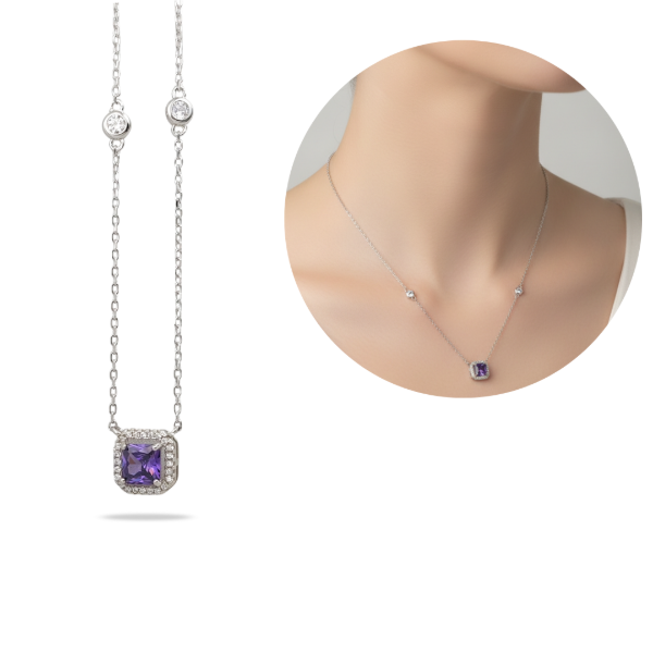 Producto - Conjunto Plata 925 Cadena y Dije Amatista