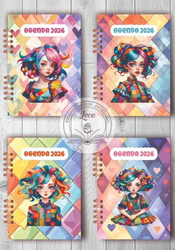 Producto - Combo imprimible Agendas 2026 semana a la vista Chicas Patchwork (4 diseños)