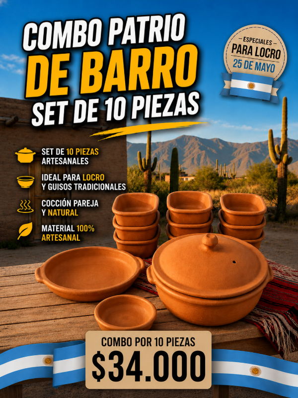 Producto - SET 10 PIEZAS, OLLA DE BARRO + X6 CAZUELAS + PLATITO CHICO Y GRANDE