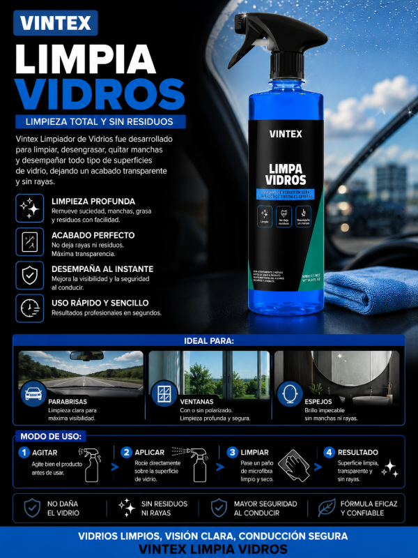 Producto - Vintex Limpia Vidrios 500ml Limpiador de Cristales Automotriz