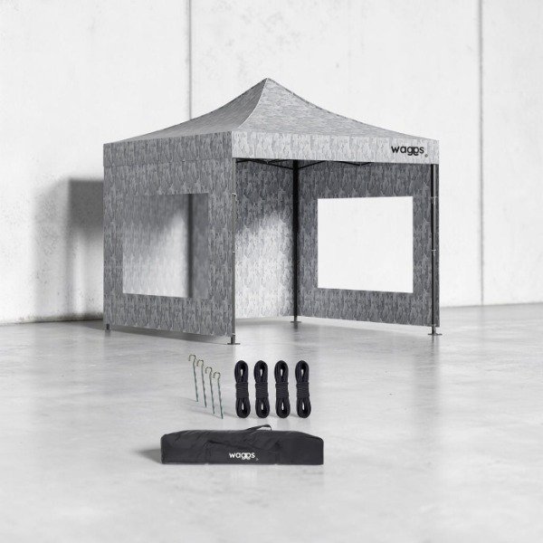 Producto - GAZEBO PLEGABLE WAGGS 3X3MTS IMPERMEABLE CON PAREDES Y BOLSO CAMUFLADO GRIS