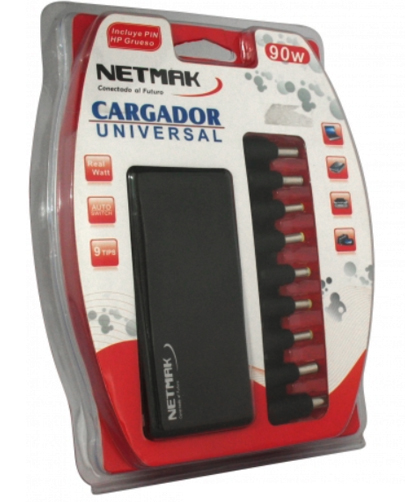 Producto - Cargador universal p/notebooks -90w -10 conectores -voltaje automatico -Netmak - 1