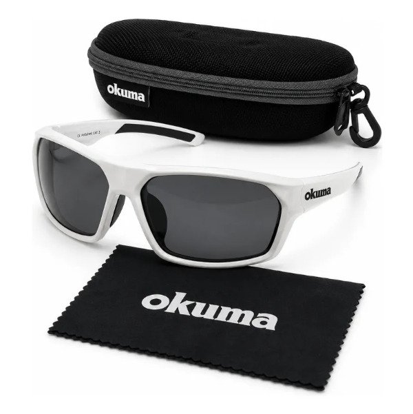 Producto - Anteojo Okuma Verde o Gris Mirror-B Espejados Polarizados UV400 Marco Blanco - 1
