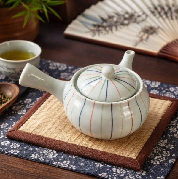 Producto - Tetera de Ceramica + Infusor Diseño Hilo Tricolor - 17 x 14.5 x 10 cm - 1