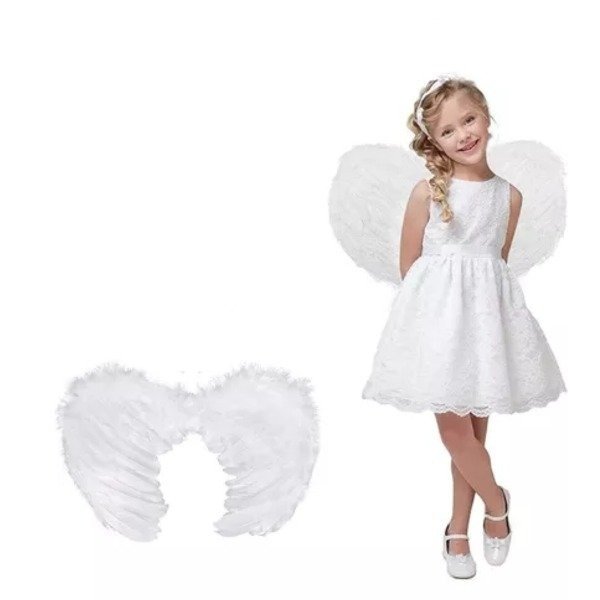 Producto - Alas de ángel con plumas blancas 53x32cm mas vincha luminosa.