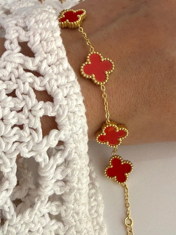 Producto - PD153 Pulsera van cleef roja acero dorado 18+ 5 cm