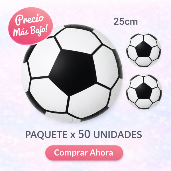 Producto - Globo 25 cm o 10" Pelota Futboll blanca y negra. Paquete x 50 unidades. MUNDIAL