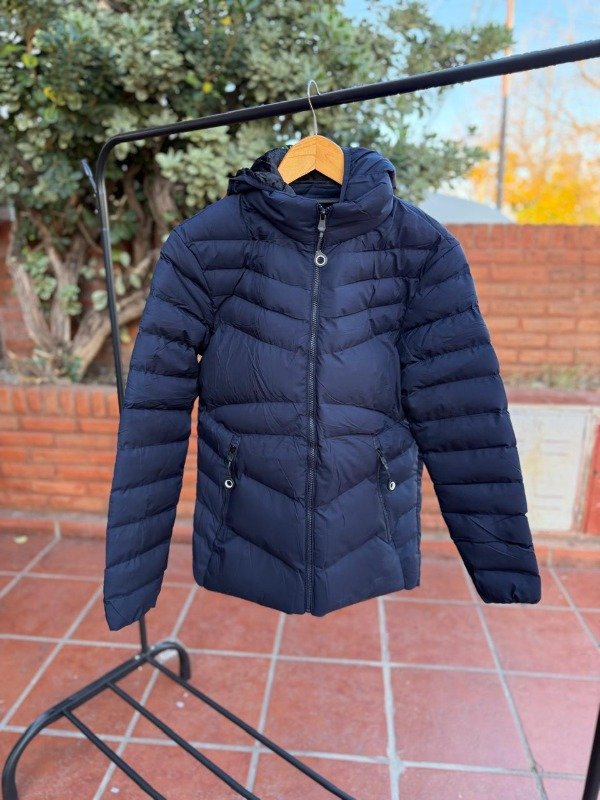 Producto - CAMPERA INFLABLE AZUL IMPERMEABLE TERMICA UNISEX CAPUCHA DESMONTABLE