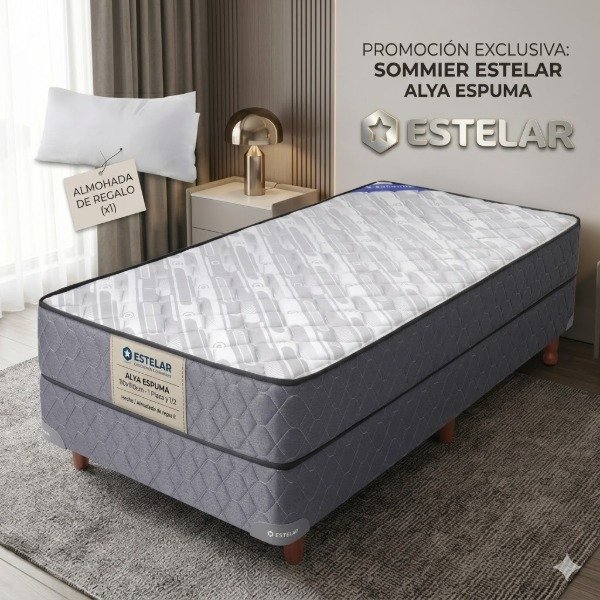 Producto - SOMMIER ESTELAR ESPUMA 100X18CM - 1 1/2 PLAZA + ALMOHADAS DE REGALO