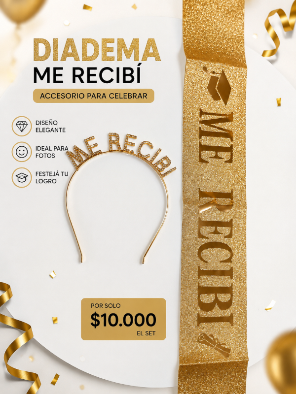 Producto - Vincha / tiara + banda me recibi dorado