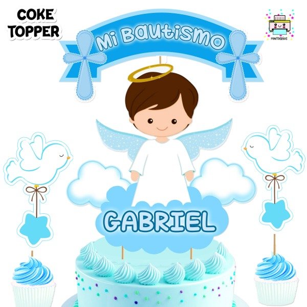 Producto - Kit Imprimible Cake Topper Adorno Torta Bautismo Varón
