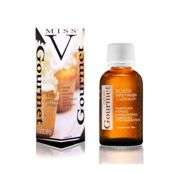 Producto - Aceite lubricante y para masajes comestible. Miss V. Sabor Cupcake