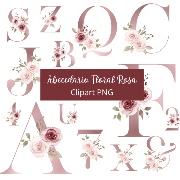 Producto - Abecedario Floral Rosa - Letras y Números - AL35