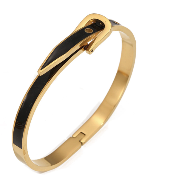 Producto - Pulsera acero dorado cinturón esmaltado negro