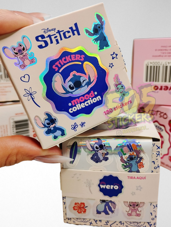 Producto - Stickers wero en caja STITCH - Rollo de 180 stickers
