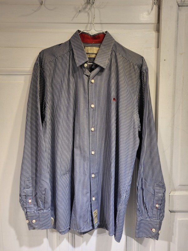 Producto - Camisa LA ARGENTINA rayada azul y blanca- Talle L- PRECIO: 32X - 0