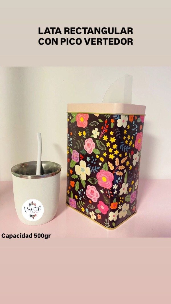 Producto - Lata rectangular con pico vertedor violetas