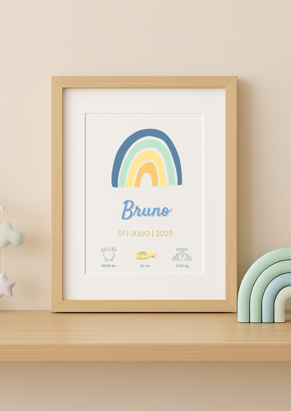 Producto - Certificado de nacimiento Arcoíris Azul