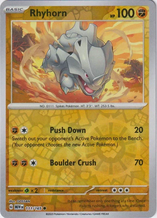 Producto - Rhyhorn - 111/165 - Scarlet and Violet 151 - Reverse Holo