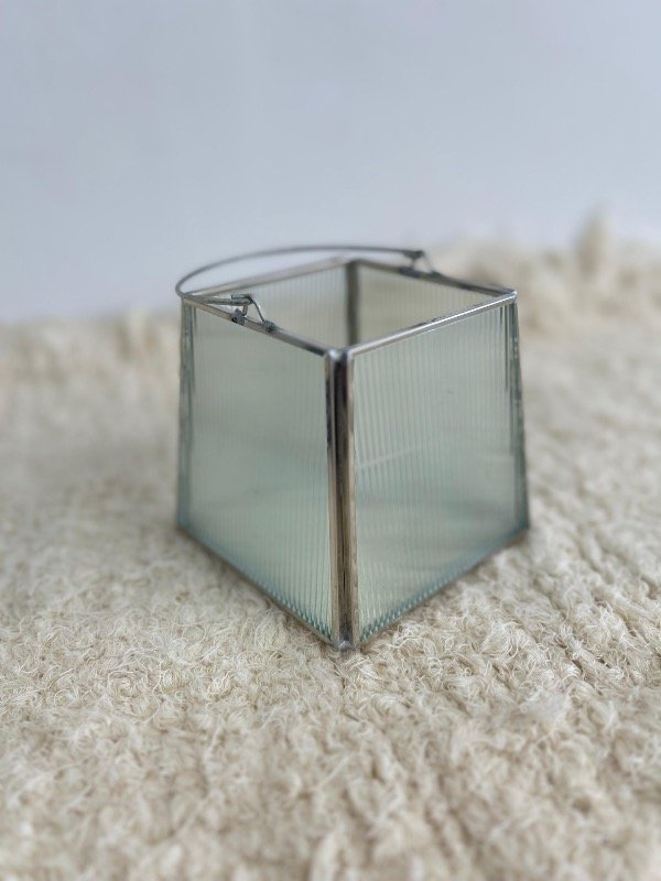 Producto - Fanal/Farol vidrio plateado 9x9x10 cm
