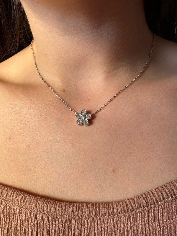 Producto - Collar flor cristal - Acero quirurgico
