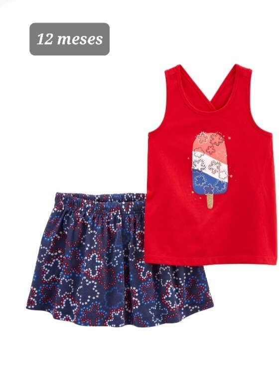 Duo carters musculosa y pollera con bombacha talle 12 meses rojo