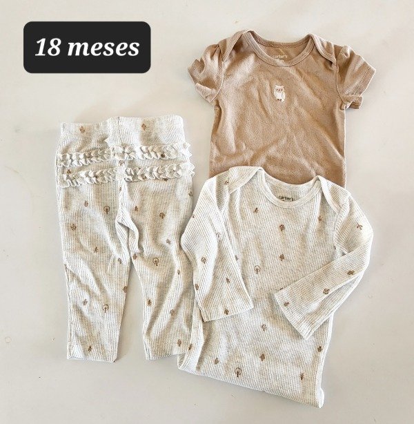 Producto - Trio Carters 2 body y pantalón talle 18 meses lechuza