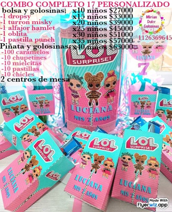 Producto - Combo cumpleaños 17 muñecas lol