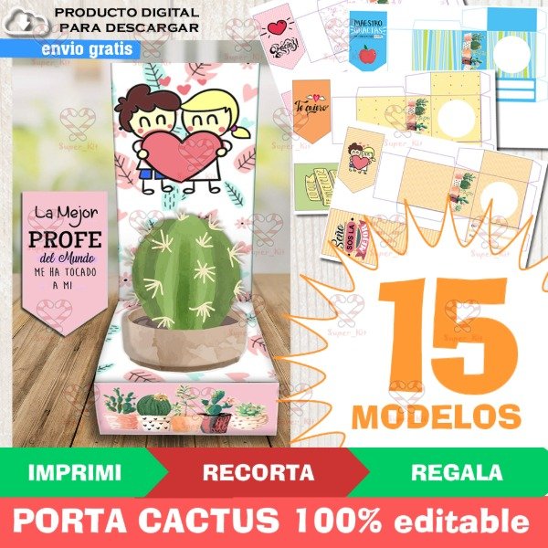 Producto - Kit Imprimible Portamacetas Cactus Suculentas Dia Del Maestro Editable