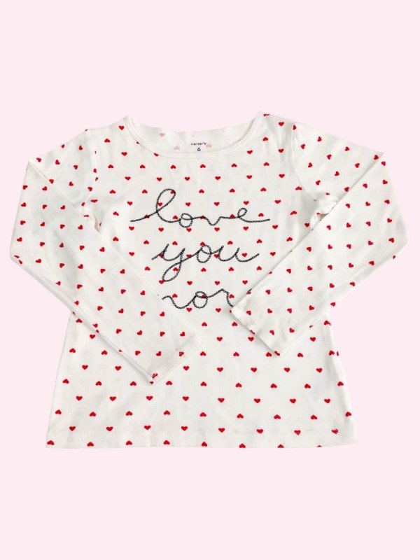 Producto - Remera manga larga blanca con corazones rojo LOVE YOU Carters 6 años