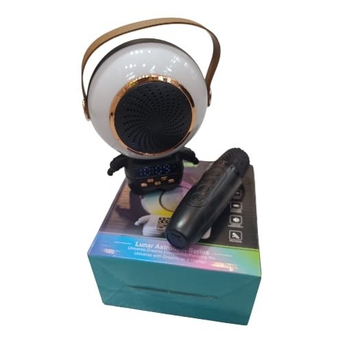 Producto - Parlante Astronauta Reloj Bluetooth Karaoke Luz Rgb 2 Micrófonos