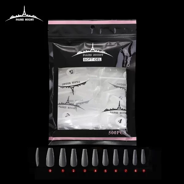 Producto - PARIS NIGHT TIPS SOFT GEL PRELIMADO COFFIN 500 PCS