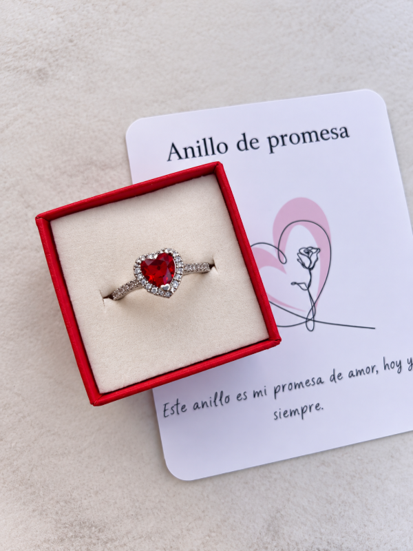 Producto - Anillo de la promesa corazón rojo plateado - 1