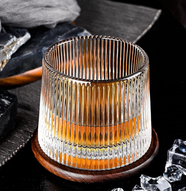 Producto - Vaso de Whisky Giratorio 360  con Base de Madera Transparent Stripes - 275 ml