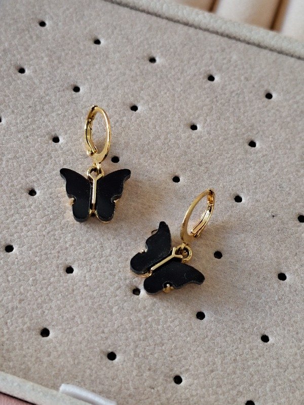 Producto - Aros Mariposa Colgante Negra - 1