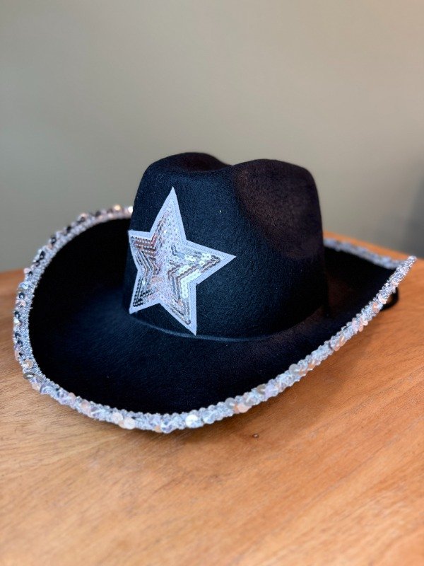 Producto - Sombrero Cowboy lentejuelas negro con plateado