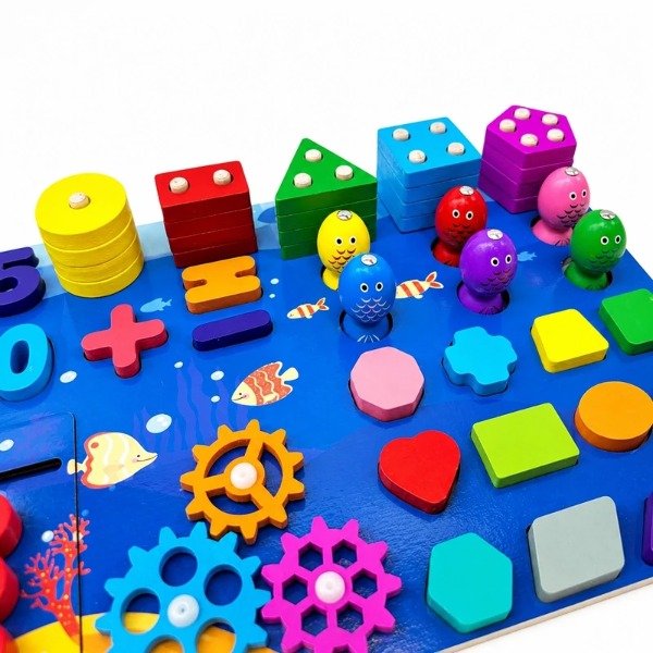 Producto - TABLERO DIDÁCTICO. Buscacaminos, engranaje, encastre geométrico y mas - 3