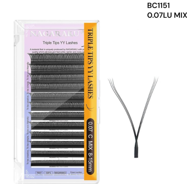 Producto - EXTENSIONES DE PESTAÑAS TECNOLOGICAS 2D TRIPLE TIPS YYY NAGARAKU 0.07LU MIX