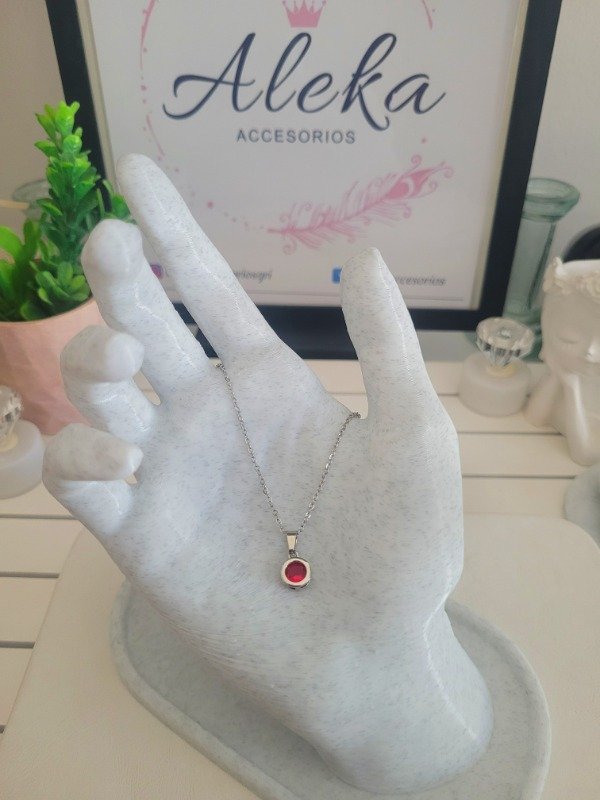 Producto - Conjunto collar y argollas cubic redondo rojo de acero quirúrgico - 4