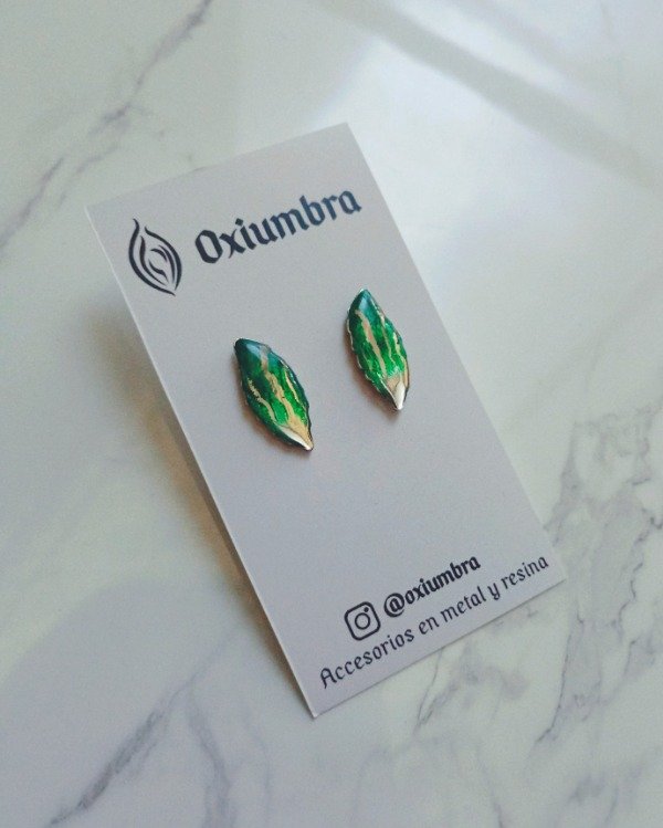 Producto - Mini Aretes Hoja (plateado y verde)