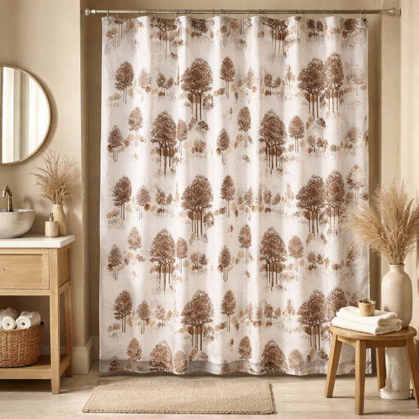 Producto - CORTINA PARA BAÑO DOBLE BASIC "BOSQUE MARRÓN"