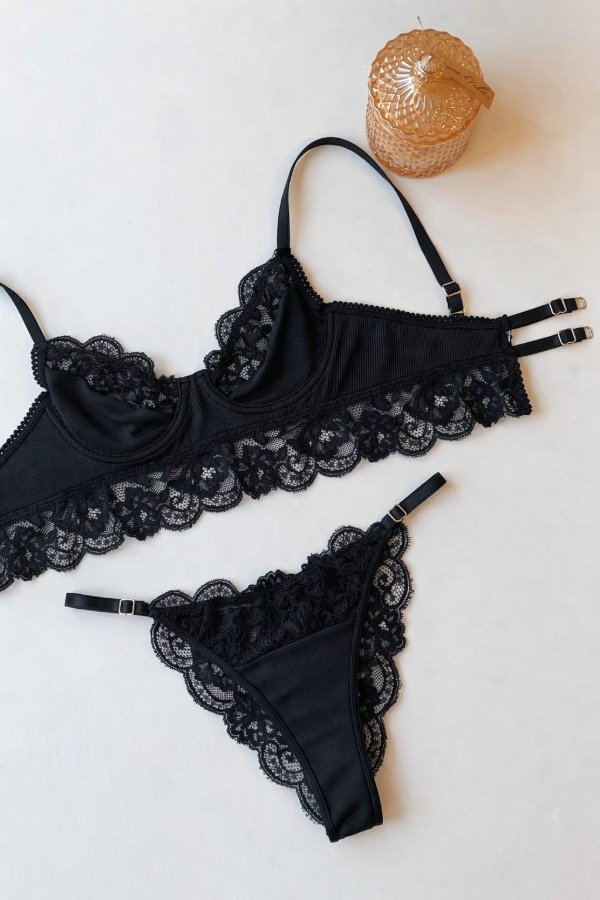 Producto - BUSTIER MICROFIBRA Y PUNTILLA CON VEDETINA REGULABLE