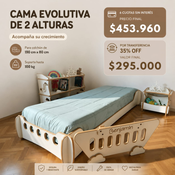 Producto - Cama Evolutiva -BENJI- 190x80 - Melamina - 0