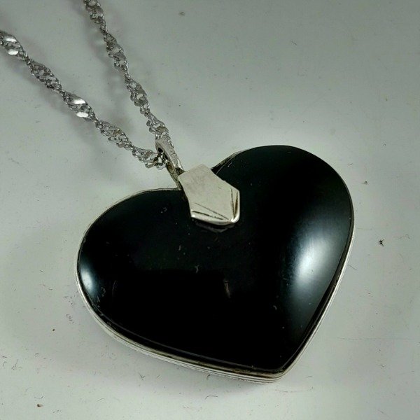 Producto - Dije de plata 925 corazón  de Obsidiana - 1