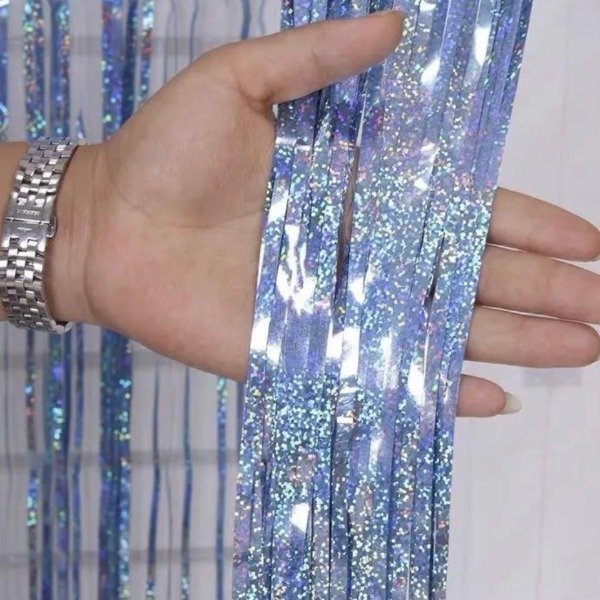Producto - Cortina lluvia holografica color celeste