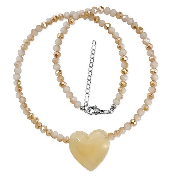 Producto - Collar de cristal checo y acero quirúrgico - 4mm - Corazón beige - 1