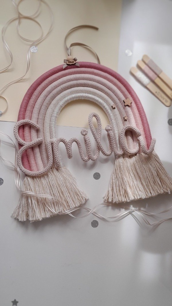 Producto - Arcoíris con nombre - Rosa y Blanco tornasolado