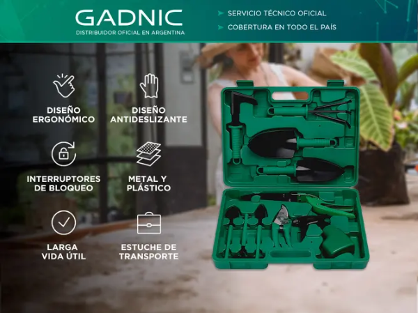 Producto - Kit de herramientas de jardineria -11 piezas -c/estuche -green -Gadnic (JD1000)