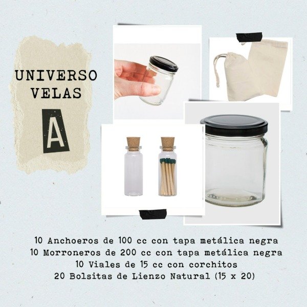 Producto - PACK DE 30 ENVASES Y 20 BOLSITAS DE LIENZO. COMBO VELAS. IDEAL EMPRENDEDORES